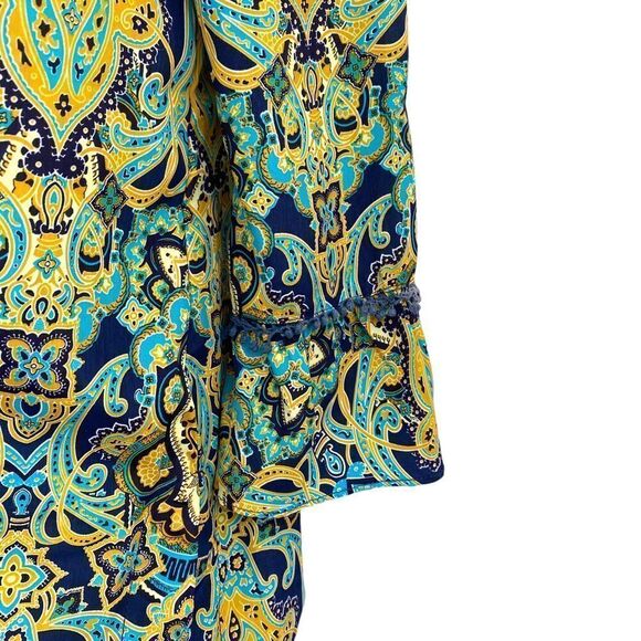 Jade blue & Yellow Print Blouse Size XS - Picture 5 of 10